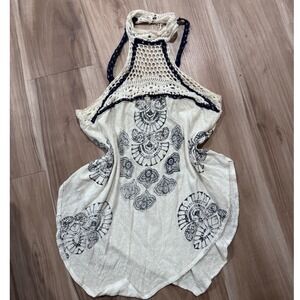 Free People Crochet Halted Top Ivory‎ Boho Tribal Print Asymmetrical Hem
 S t2